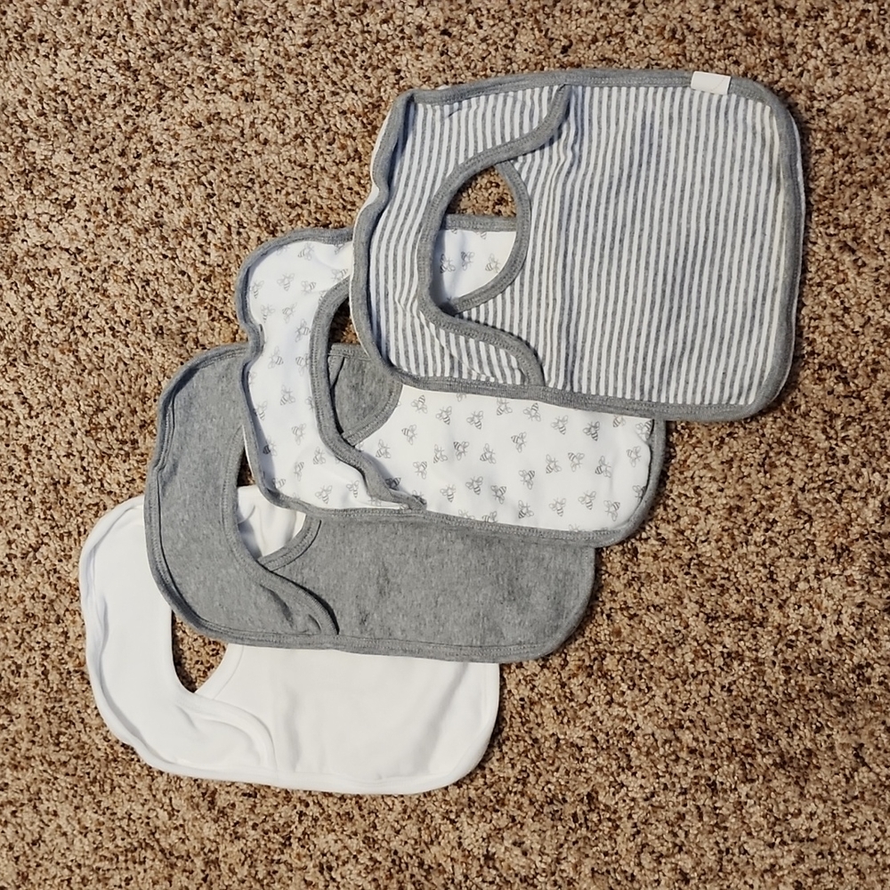 Burt's Bees Baby White and Gray Baby Bib Set